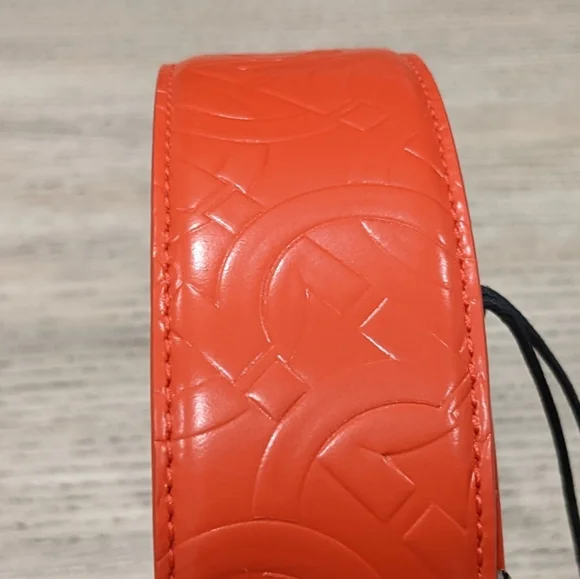 Mens Salvatore Ferragamoe Gancini Embossed Leather Reversible Belt Red - Picture 2 of 3